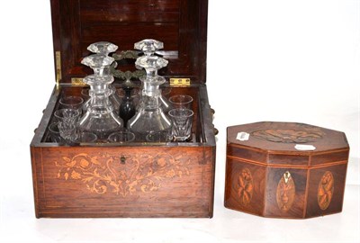 Lot 136 - Rosewood and inlaid hinged decanter box and a mahogany inlaid tea caddy