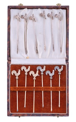 Lot 99 - A Cased Set of Six American Silver Cocktail-Sticks