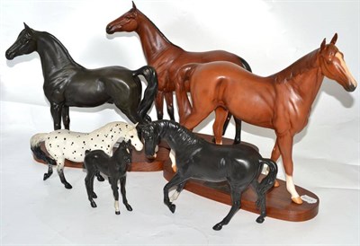 Lot 151 - Three Beswick 'Connoisseur models' on plinths - Red Rum, Morgan Horse, The Minstrel, and three...