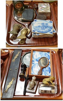 Lot 152 - Assorted collectable items including treen hand mirrors; mother-of-pearl hinged box; blue and white