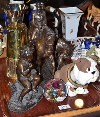 Lot 153 - Miners lamp, bronzed figures and sundry