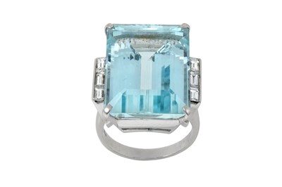 Lot 2135 - An Aquamarine and Diamond Ring the emerald-cut...