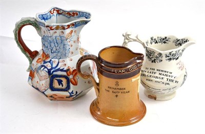 Lot 157 - Doulton Lambeth Queen Victoria pottery mug, Masons ironstone jug and a Royal Doulton 'King...