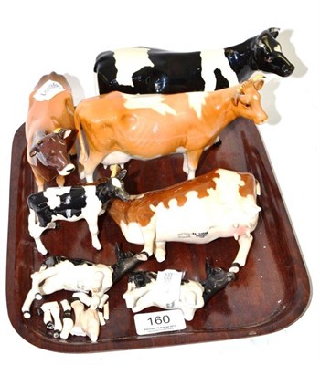 Lot 160 - Four Beswick cows, Ayrshire, Friesian, Jersey and Guernsey and three Friesian calves