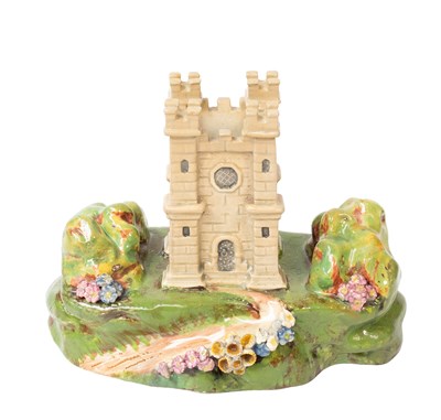 Lot 64 - A Pearlware Spill Vase Modelled as a Castle...