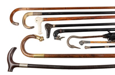 Lot 218 - Six Various Walking Sticks, one with carved...