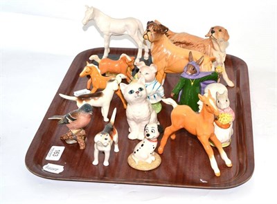 Lot 163 - Two Royal Doulton dogs, Beatrix Pottery figures; Beswick hounds; foals; etc