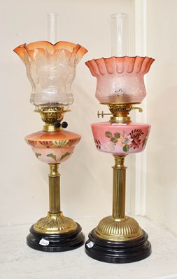 Lot 222 - Two Victorian Brass Oil Lamps, with reeded...