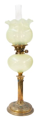 Lot 177 - A Victorian Brass Based Oil Lamp, late 19th...