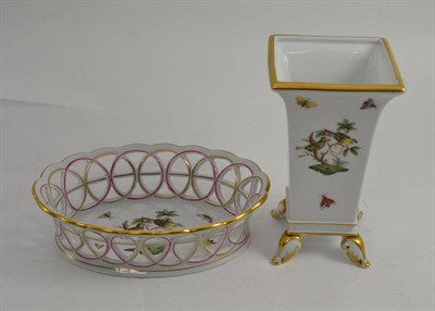 Lot 166 - A Herend china gilt decorated vase an an oval pierced basket