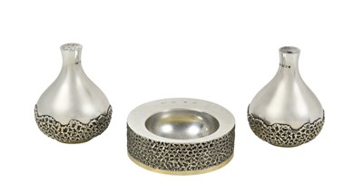 Lot A Three-Piece Elizabeth II Parcel-Gilt Silver Condiment-Set