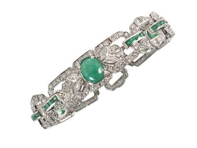 Lot 2097 - An Art Deco Emerald and Diamond Bracelet three...