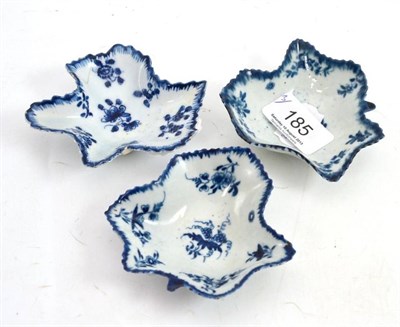 Lot 185 - Bow blue and white pickle dish and two Worcester examples (3)