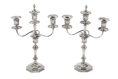 Lot A Pair of Edward VII Silver Three-Light Candleabra