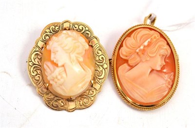 Lot 191 - A 9ct gold cameo brooch and another stamped ";375"