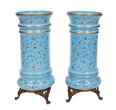 Lot 20 - A Pair of Bohemian Opaque Blue Glass Vases,...