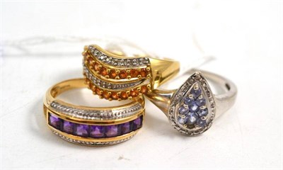 Lot 206 - Three 9ct gold diamond and stone set rings (a.f.)