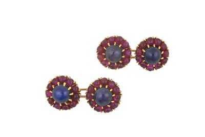 Lot 2016 - A Pair of Sapphire and Ruby Cufflinks the...