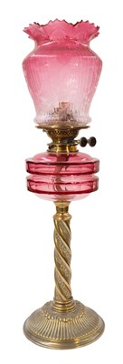 Lot 172 - A Victorian Brass Based Oil Lamp, late 19th...