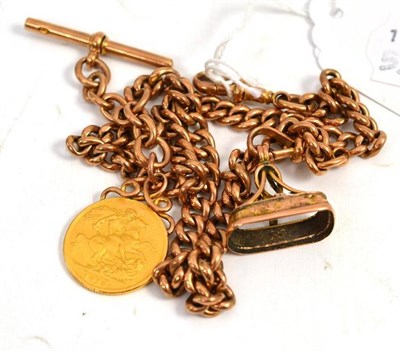 Lot 212 - A 9ct gold fob chain with sovereign and seal (a.f.)