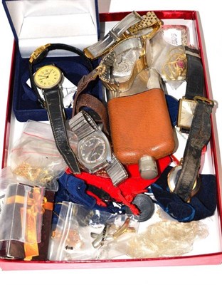 Lot 214 - Seven gentleman's wristwatches, silver cigarette case and costume jewellery