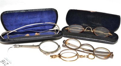 Lot 216 - Three pairs of spectacles and two pairs of lorgnettes