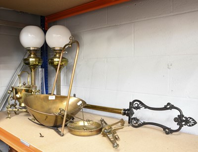 Lot 376 - A Pair of Victorian Brass Oil Lamps with...