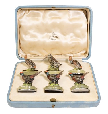 Lot 162 - A Cased Set of Six Cold-Painted Bronze "Game...
