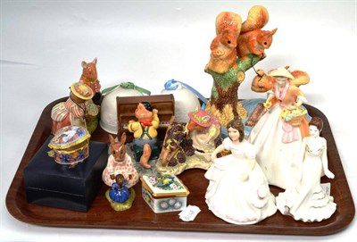 Lot 227 - Two Royal Worcester hinged pill boxes, Worcester figures, Brambly Hedge figures etc