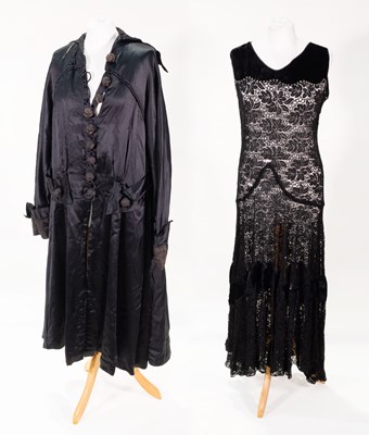 Lot 2190 - Circa 1920s Black Silk Velvet and Lace Drop...