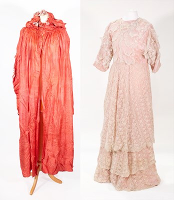 Lot 2207 - Edwardian Pink Satin Dress Mounted with Lace,...