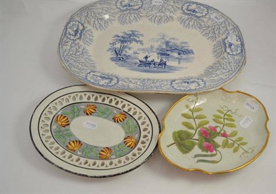 Lot 246 - An early 19th century pearlware dessert dish ";Horned Pea";, pierced oval dish and a transfer...