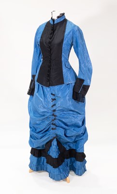Lot 2245 - Circa 1880s Blue and Black Silk Two Piece...