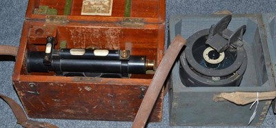 Lot 265 - A Halden Dumpy level in a mahogany case and an Observation Corp compass, type 502 in wooden...