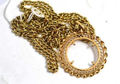 Lot 266 - A 9ct gold sovereign mount on a 9ct gold chain