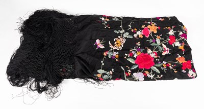 Lot 2195 - Circa 1920s Chinese Black Silk Shawl,...