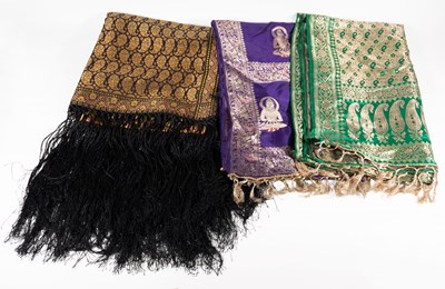 Lot 2246 - Late 19th Century Woven Brocade Silk Shawl...