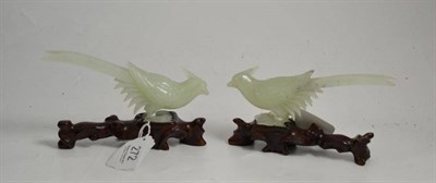 Lot 272 - Pair of Chinese green hardstone pheasants and stands, cased