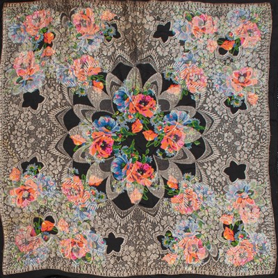 Lot 2203 - Circa 1920s Black Silk Floral and Silver Lamé...