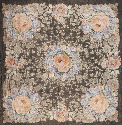 Lot 2204 - Circa 1920s Silver Lamé Floral Evening Shawl...