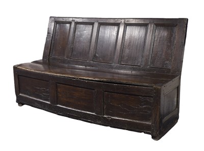 Lot 476 - A Joined Oak and Elm Panell-Back Settle, 18th...