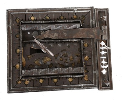 Lot 178 - A 17th Century Iron Chest Lock, with twin bolt...
