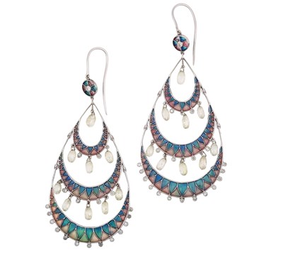 Lot 2122 - A Pair of Enamel and Diamond Drop Earrings an...