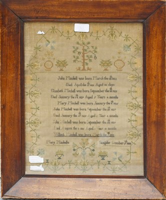 Lot 1045 - Framed Sampler Worked by Mary Mitchell Dated...