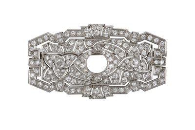 Lot 2141 - A Diamond Brooch the rectangular pierced...