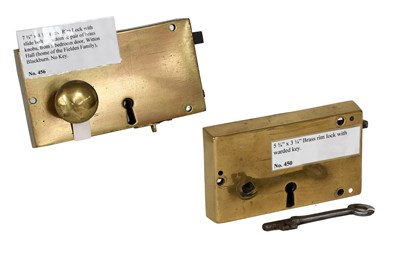 Lot 90 - A Brass Rim Lock, with slide bolt at bottom...