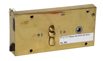 Lot 132 - A 19th Century Brass Rim Lock, no key 20cm by...