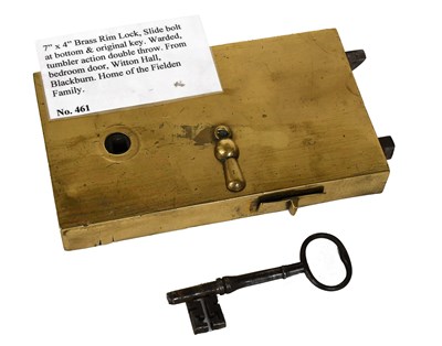 Lot 29 - A 19th Century Brass Rim Lock, slide bolt and...