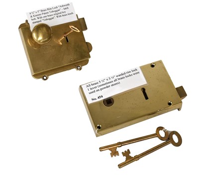 Lot 21 - A 19th Century Brass Rim Lock, stamped...