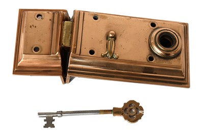 Lot 170 - A Brass Rim Lock, stepped case and staple,...